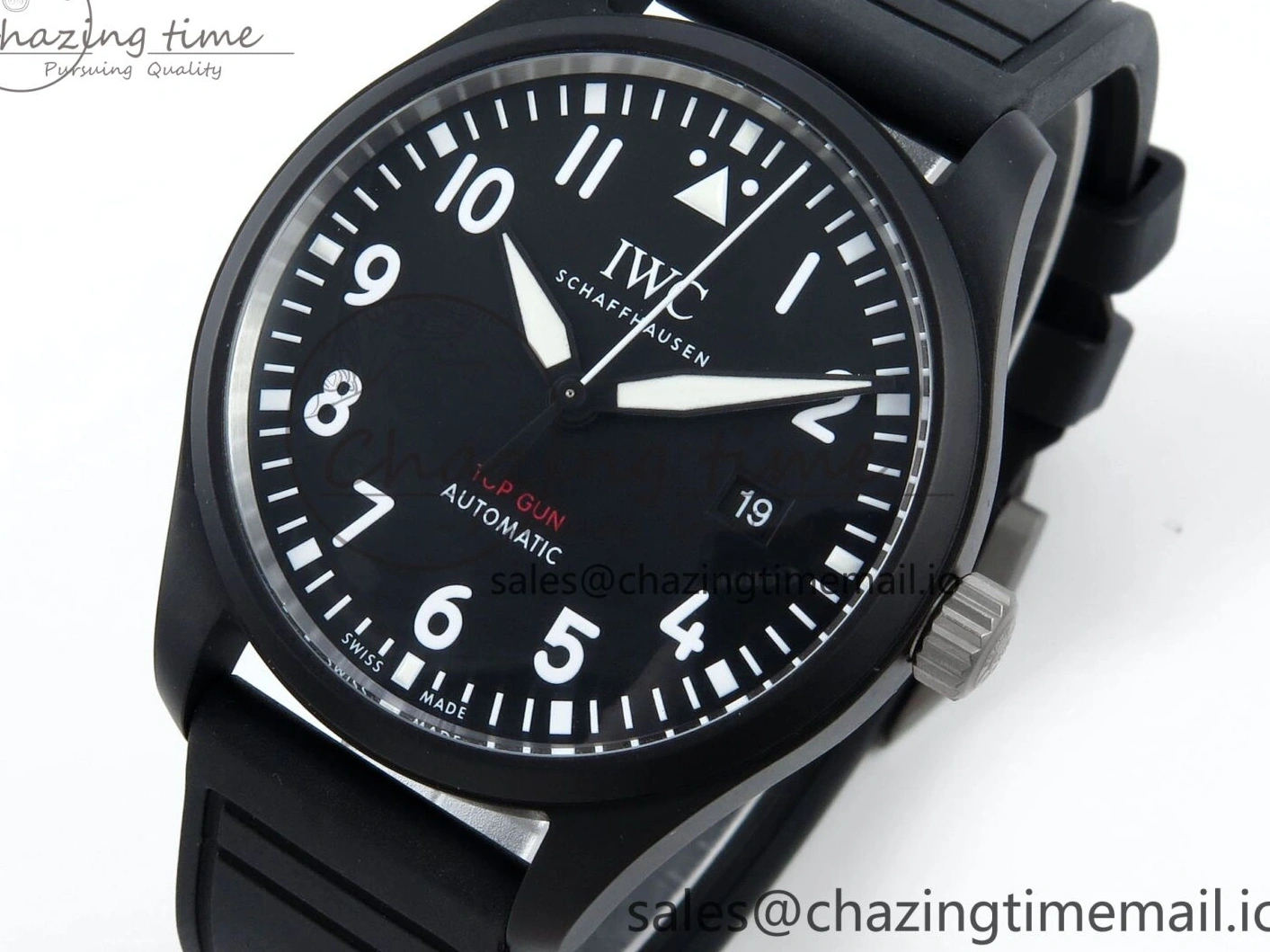 MIROTIME 0203 Pilot Top Gun IW326901 M+F 1:1 Best Edition Black Dial on Black Rubber Strap A SportInspired 6999